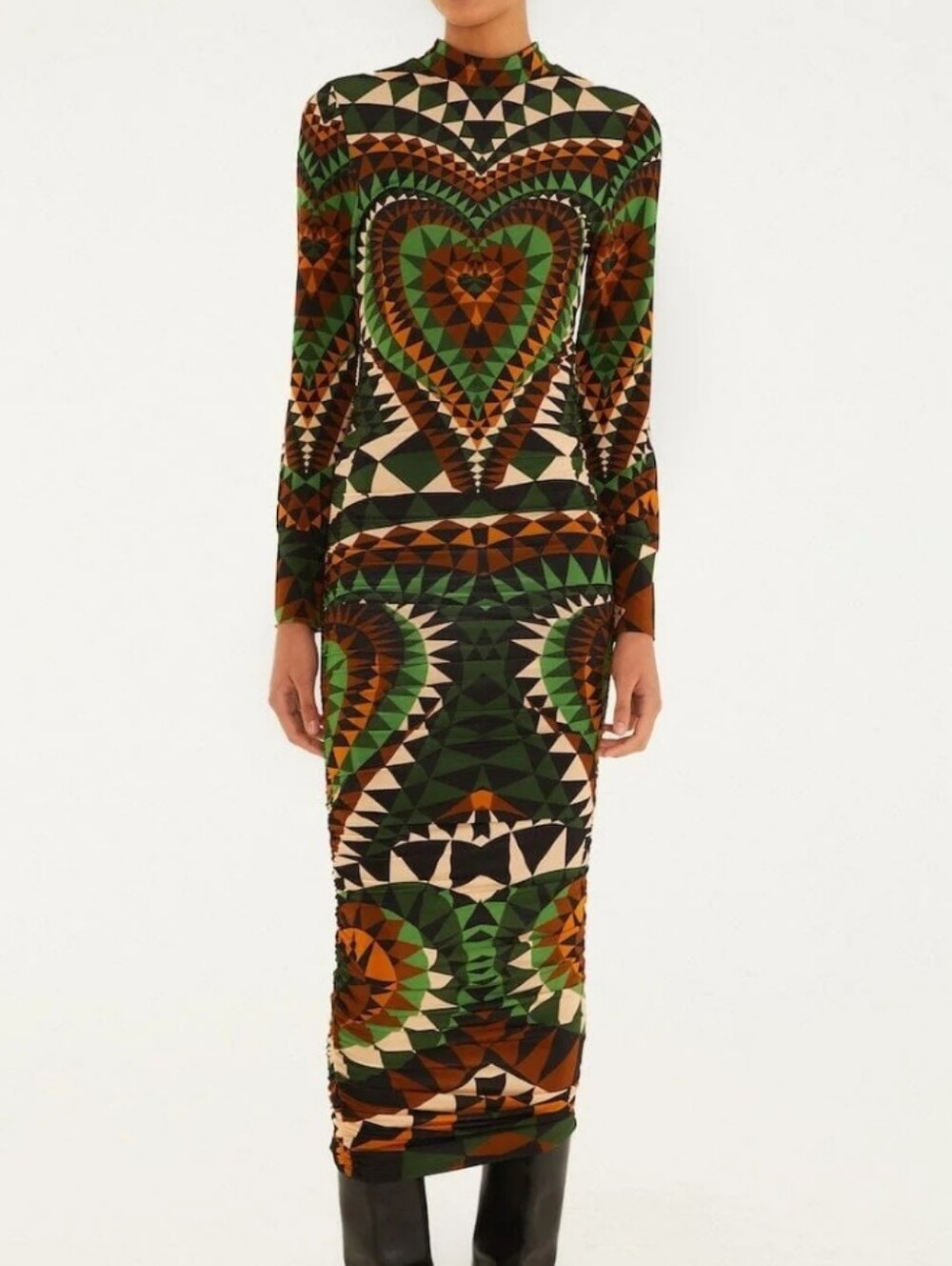 NWT Farm Rio Heart Deco Long Sleeve Ruched Dress